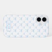 Coque iPhone 16 Étui Coquette Bow Bleu Monogramme Initial pour iPh (Verso Horizontal)