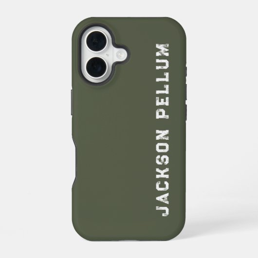 Coque iPhone 16 Étui de nom de monogramme vert camouflage minimali (Verso)