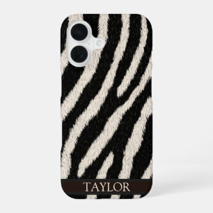 Coque iPhone 16 Étui de téléphone à impression zèbre avec nom pers