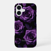 Coque iPhone 16 Étui de téléphone à monogramme avec roses violette (Verso)