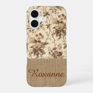 Coque iPhone 16 Étui de téléphone à monogramme en toile de jute fl