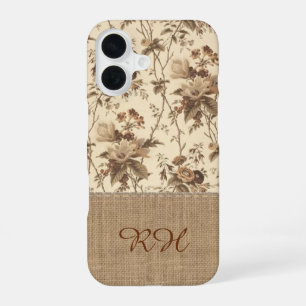 Coque iPhone 16 Étui de téléphone à monogramme en toile de jute fl