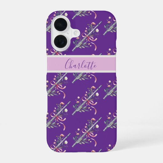 Coque iPhone 16 Étui de téléphone à monogramme Flûte Violette (Verso)