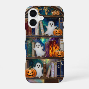Coque iPhone 16 Étui de téléphone à motif de bibliothèque d'Hallow