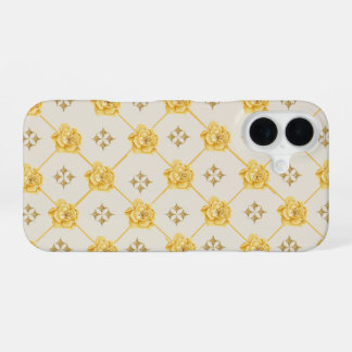 Coque iPhone 16 Étui de téléphone à motif floral doré | Fleurs jau