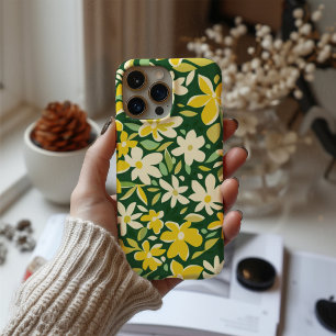 Coque iPhone 16 Étui de téléphone à motif floral jaune Golden Mead