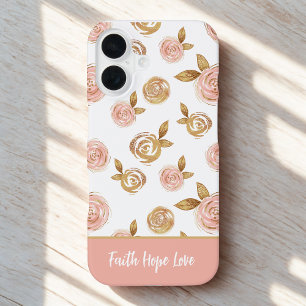 Coque iPhone 16 Étui de téléphone à motif floral rose avec citatio