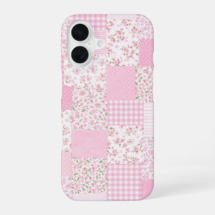 Coque iPhone 16 Étui de téléphone à motif floral rose patchwork