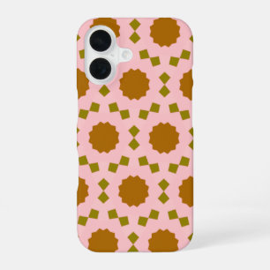 Coque iPhone 16 Étui de téléphone à motif géométrique rétro rose m