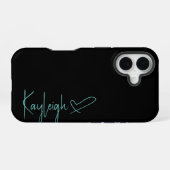 Coque iPhone 16 Étui de téléphone à nom et cœur en noir et vert me (Verso Horizontal)