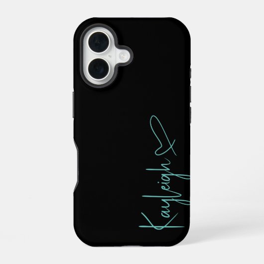 Coque iPhone 16 Étui de téléphone à nom et cœur en noir et vert me (Verso)