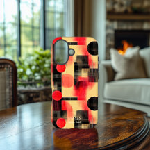 Étui de téléphone artistique géométrique rouge et