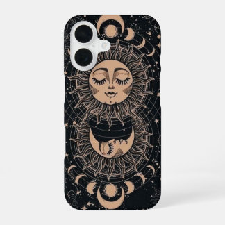 Coque iPhone 16 Étui de téléphone céleste Soleil Lune Croissant My