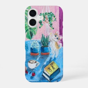 Coque iPhone 16 Étui de téléphone chat confortable d'art original