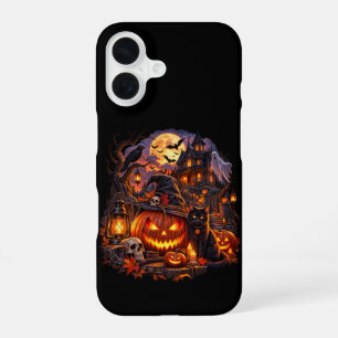 Coque iPhone 16 Étui de téléphone Chat Noir de Halloween Effrayant