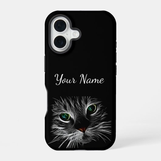 Coque iPhone 16 Étui de téléphone Chat Visage Yeux Verts (Verso)