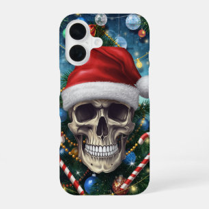 Coque iPhone 16 Étui de téléphone crâne de Père Noël festif