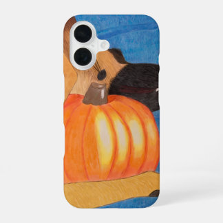 Coque iPhone 16 Étui de téléphone empreintes de chien et citrouill
