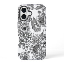 Étui de téléphone en art linéaire floral vintage n