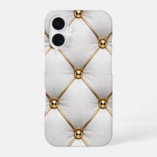 Coque iPhone 16 Étui de téléphone en cuir blanc matelassé et clous