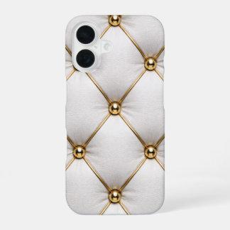 Coque iPhone 16 Étui de téléphone en cuir blanc matelassé et clous