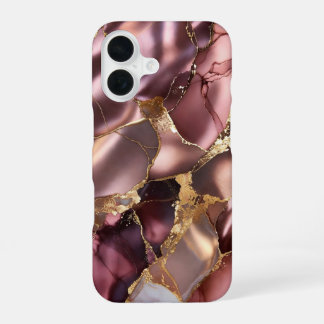 Coque iPhone 16 Étui de téléphone en marbre doré rose Luxe Abstrai