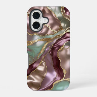 Coque iPhone 16 Étui de téléphone en marbre doré rose sage Luxe