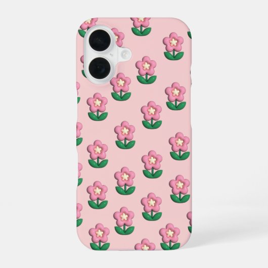 Coque iPhone 16 Étui de téléphone floral rose mignon | Étui iPhone (Verso)