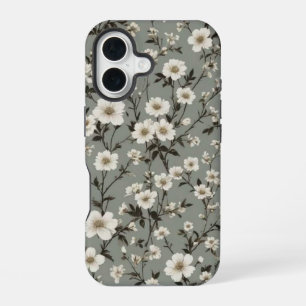 Coque iPhone 16 Étui de téléphone floral vert sauge vintage
