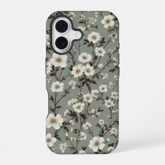 Coque iPhone 16 Étui de téléphone floral vert sauge vintage
