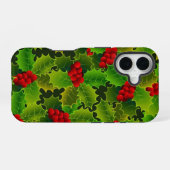 Coque iPhone 16 Étui de téléphone Houx vert avec baies rouges (Verso Horizontal)