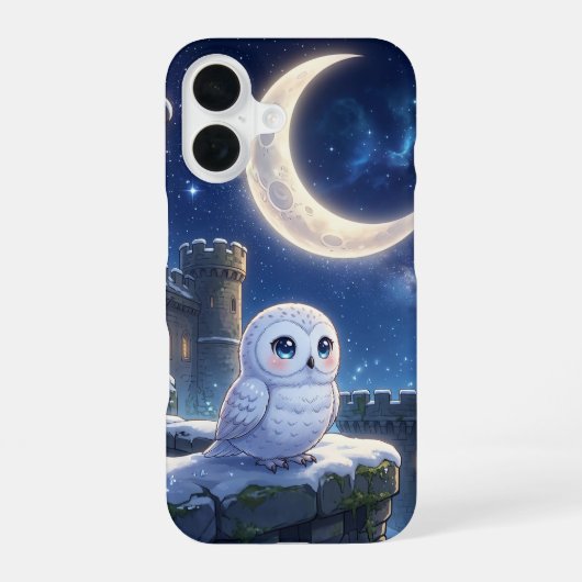 Coque iPhone 16 Étui de téléphone Lune Chouette enneigée Mignon (Verso)