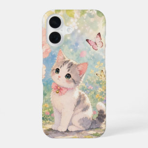 Coque iPhone 16 Étui de téléphone Papillon Chat de Printemps