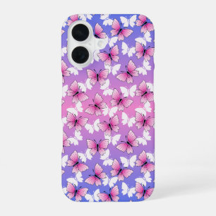 Coque iPhone 16 Étui de téléphone Papillon Rose et Blanc Joli
