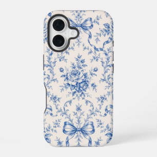 Coque iPhone 16 Étui de téléphone Toile Ruban Rose Rococo Bleu