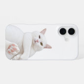 Coque iPhone 16 Étui drôle pour iPhone 16 avec chat blanc – Chat g (Verso Horizontal)