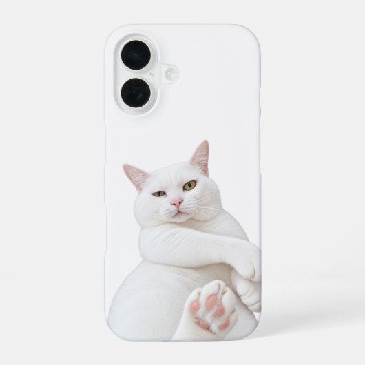 Coque iPhone 16 Étui drôle pour iPhone 16 avec chat blanc – Chat g (Verso)