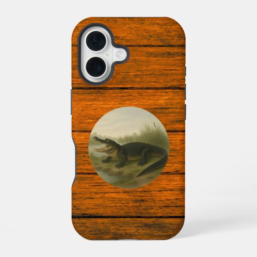 Coque iPhone 16 Étui iPhone 16 à grain de bois d'alligator (Verso)