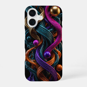 Coque iPhone 16 Étui iPhone 3D Liquide Or Teal Magenta
