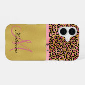 Coque iPhone 16 Étui iPhone à impression léopard rose et feuille d (Verso Horizontal)
