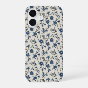 Coque iPhone 16 Étui iPhone à motif botanique floral bleu vintage