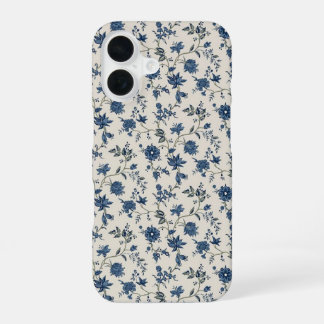 Coque iPhone 16 Étui iPhone à motif botanique floral bleu vintage