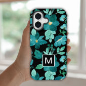 Coque iPhone 16 Étui iPhone à motif de fleur bleu Monogramme