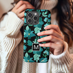 Coque iPhone 16 Étui iPhone à motif de fleur bleu Monogramme