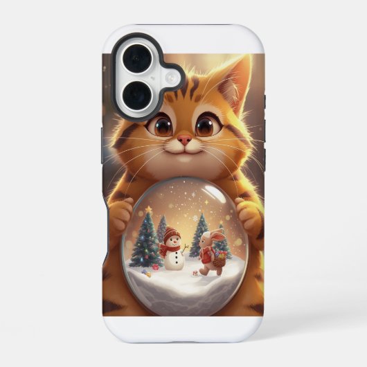 Coque iPhone 16 Étui iPhone Boule à Neige Noël Chat Mignon (Verso)