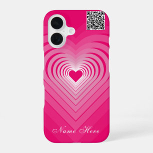 Coque iPhone 16 Étui iPhone Cœur Rose Nom Personnalisé et Code QR