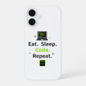 Coque iPhone 16 Étui iPhone Eat Sleep Code Repeat (Verso)