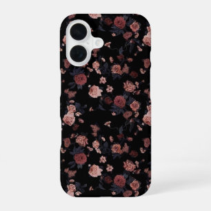 Coque iPhone 16 Étui iPhone Fleurs Sombres Humeur Roses Rouges Vin