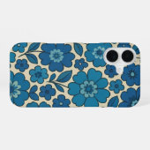 Coque iPhone 16 Étui iPhone floral rétro bleu slim (Verso Horizontal)