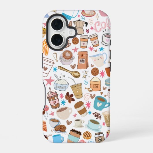 Coque iPhone 16 Étui iPhone / iPad Coffee Lover's Doodle (Verso)